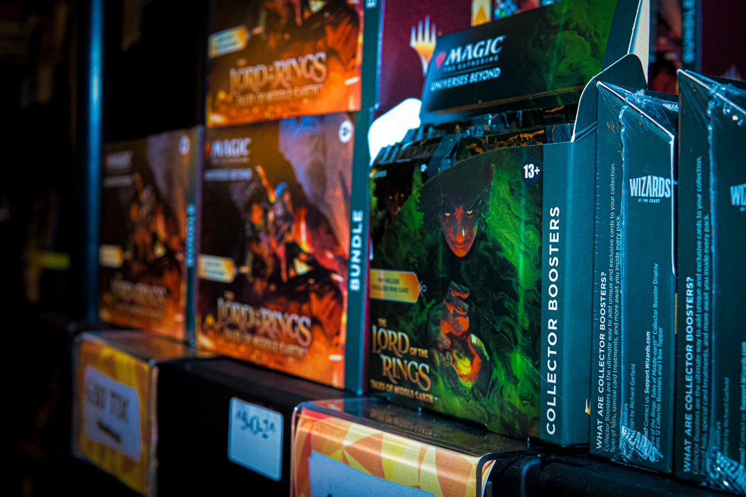 Close-up shot of collector booster boxes
