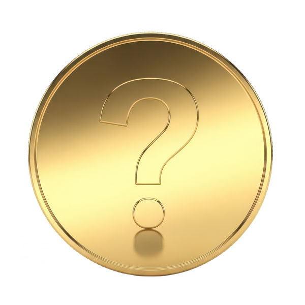 Gold coin with question mark on it. Final designs coming soon!