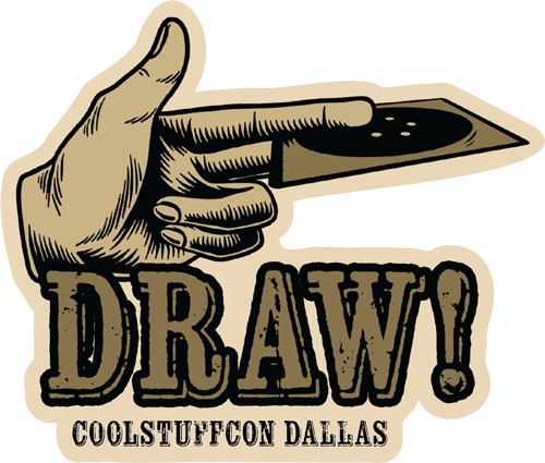 "Draw!" hand pointing card sticker